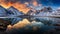 Fantastic evening panorama of Bachalp lake. AI Generative