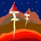 Fantastic flying mushrooms on a distant planet