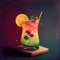 Fantastic food photography of colorful cocktail in the bar with splashes and explosion of taste advertisement background concept