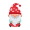 Fantastic Gnome Character with White Beard and Red Pointed Hat Sitting Vector Illustration