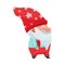 Fantastic Gnome Character with White Beard and Red Pointed Hat Walking Vector Illustration