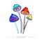 Fantastic hand drawn concept of acid toadstools. Stylized image of psilocybin mushroom. Amazing fly agaric sticker