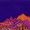 Fantastic hippie style psychedelic landscape with mountains in the form of colorful stripes and of blue sky and stars.