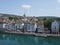 Fantastic houses on bank of Limmat river and european cityscape landscape of Zurich city in Switzerland