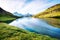 Fantastic landscape with the lake in the Swiss Alps. Wetterhorn, Schreckhorn, Finsteraarhorn et Bachsee. exotic places. magical