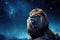 Fantastic Lion Against Starry Sky Background