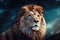 Fantastic Lion Against Starry Sky Background