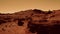 Fantastic martian landscape in rusty orange shades, Mars surface, Desert, Cliffs, sand. Alien landscape. Red planet mars