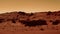 Fantastic martian landscape in rusty orange shades, Mars surface, Desert, Cliffs, sand. Alien landscape. Red planet mars