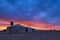 Fantastic Mongolian dawn overlooking the yurt - the traditional dwellings of nomads.