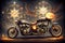 A Fantastic Motorcycle with Alchemical Symbols Illuminated in Jars. AI generated