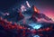 Fantastic mountain landscape, neon. Generative AI