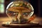 Fantastic mushrooms growing in a glass dome
