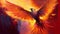 fantastic mystical bird phoenix fire bird flying in the sky generative AI
