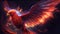 fantastic mystical fire bird phoenix flying in dark sky generative AI