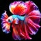 fantastic neon fish with flower tail and fins. Colorful floral fighting betta fish isolated on black