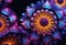 Fantastic neutron electron flowers with neon light, fantasy art,