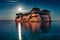 Fantastic night view of the Cameo Island. Slendid spring scene on the Port Sostis, Zakinthos island, Greece, Europe. Beauty of