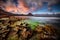 Fantastic night view of Monte Cofano nature reserve. Great vollcanic scene of Macari Beach Cala della Bruca, San Vito cape. Spec