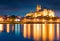 Fantastic nightview of oldest overlooking the River Elbe castle - Albrechtsburg. Colorful veneig cityscape of Meissen, Saxony,