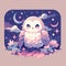 Fantastic owl at night, cute AI generative clip-art element, central composition