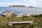 Fantastic panoramic view of the sisargas islands from a bench in the lighthouse route of the Costa da Morte