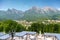 Fantastic Prahova valley is the best tourist place with Bucegi Mountain view from Cantacuzino castle balcony