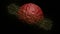 The fantastic red asteroid is slowly emerging from the red surfaces. It is surrounded by a ring of white light particles