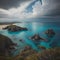 Fantastic seascape. Dramatic overcast sky. generative ai