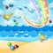Fantastic seascape with music, birds and rainbow colors