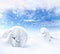 Fantastic snowy figures of spruce trees in snow on blue sky background in winter