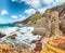 Fantastic spring view of ancient ruins of Laveria Lamarmora (Miniera di Nebida) and Nebida coast