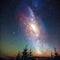 Fantastic starry sky and the milky way above the pinnacles of the pines. Courtesy of NASA