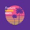 Fantastic summer nights - concept badge vector illustration for t-shirt and other prints. Summer sunset and palm. Tropical