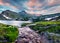 Fantastic summer sunset on Totensee lake. Beautiful evening scene of the top of Grimselpass, Swiss Alps, Canton of Bern,