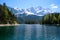 Fantastic sundown on mountain lake Eibsee, located in the Bavaria, Germany. Dramatic unusual scene. Alps, Europe.