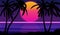 Fantastic sunset on the beach with palm trees on a background of the starry sky