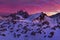 Fantastic sunset in the Dolomites mountains, South Tyrol, Italy in winter. Italian alpine panorama in Dolomiti mountain at sunset