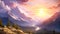 Fantastic sunset in the mountains. Dramatic scene. Artistic style, AI Generated