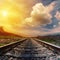 Fantastic sunset over railroad