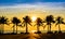 Fantastic tropical beach with palms at sunset