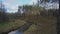 Fantastic view of autumn pine forest with mountain river and sandy cliff