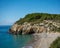 Fantastic view of the famous beach called \\\'Home Mort Beach\\\' of Sitges, Spain in a sunny spring day