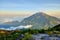 Fantastic view of Merbabu mountain at sunrise from Merapi volcano. Central Java, Indonesia