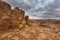 Fantastic view at rock formations and stacked stones on granite hilltops