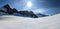 fantastic view from the scharhorn peak in switzerland. Ski tour over the glacier in WInter. skimo in swiss alps