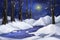 Fantastic Watercolor Style Painting: Snow Forest