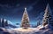 Fantastic winter landscape with christmas tree. 3D rendering