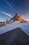 Fantastic winter landscape, Passo Giau with famous Ra Gusela, Nuvolau peaks in background, Dolomites, Italy, Europe