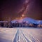 Fantastic winter meteor shower and the snow-capped mountains